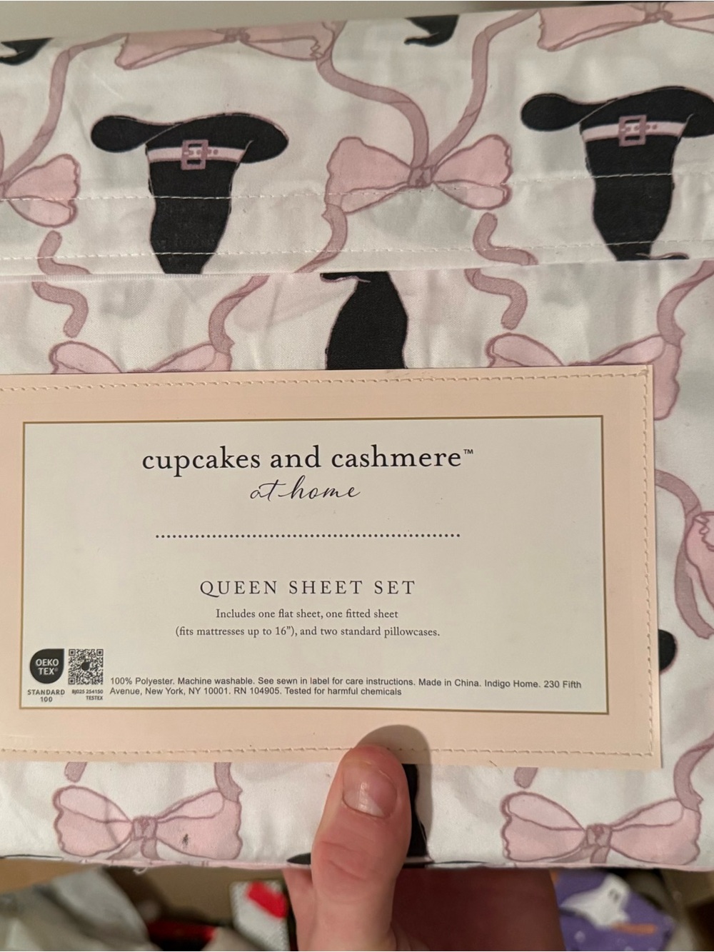cupcakes & cashmere Pink Bows and Black Witches Hats Print Queen Sheet Set